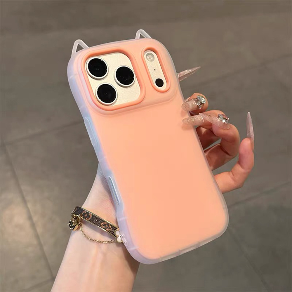Ốp điện thoại mờ tai mèo 2 trong 1 cho iPhone 17 Pro Max 16 15 14 13 12 11 Vỏ bảo vệ chống sốc