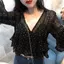 Áo sơ mi voan cổ chữ V xù ngọt ngào phong cách Hàn Quốc Áo sơ mi voan cổ chữ V trong suốt dáng rộng tay áo Trumpet