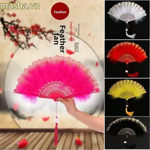 Quạt cầm tay sườn xám có thể gập lại, hai mặt với quạt nhựa Lông xương Quạt trưng bày thời trang nữ, Trang trí đám cưới khiêu vũ kiểu Trung Quốc cổ điển Quạt khiêu vũ cầm tay gấp ren