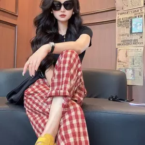 Quần Harem đàn hồi kẻ sọc sọc phong cách mỏng thời trang mùa hè