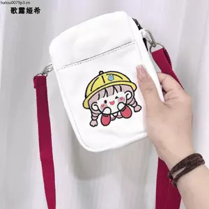 Hoạt Hình Mùa Hè Dễ Thương Thêu Bé Gái Vải Dây Kéo Túi Điện Thoại Di Động Nữ Đeo Ngang Nhỏ Nhẹ Mini Túi Nhỏ