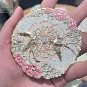 Gương Mini GILL, Dụng cụ mỹ phẩm di động cổ điển, Quà tặng gương trang điểm túi hoa mẫu đơn phong cách Trung Quốc