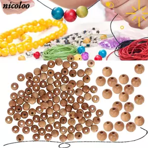 NICOLOO 200 Hạt Gỗ Đào, Hạt Gỗ Bề Mặt Tròn Mịn, Hạt Đánh Bóng 6 Mm DIY Hạt Vòng Tay Làm