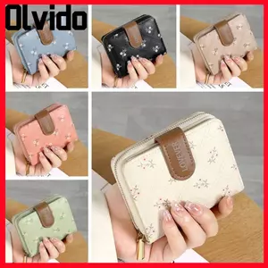 Ví ngắn OLVIDO, Hộp đựng thẻ ID hoa bằng da PU, Túi đựng tiền Mini dung lượng lớn thời trang nhẹ dành cho nữ