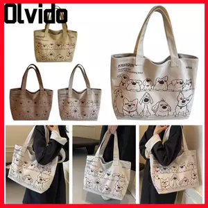 Túi đeo vai OLVIDO, Túi Tote vải Canvas dung tích lớn họa tiết chó hoạt hình, Túi xách nữ phong cách Hàn Quốc đa năng thông thường dành cho nữ