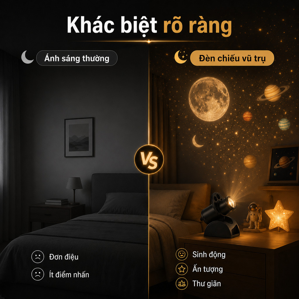 Đèn ngủ LED chiếu sao thiên hà mini USB, cổ xoay 360°, 3 chủ đề Mặt Trăng Chòm Sao Hành Tinh