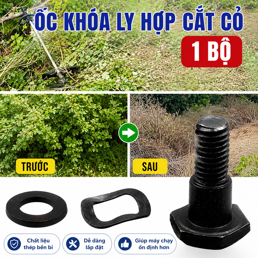 bộ 3 chi tiết ốc bắt côn máy cắt cỏ gx35 gx25 139 40-5 kèm long đền + vòng đệm bulong lắp bố côn