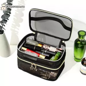 Cheenm 1Pc Lưới Hai Lớp Hộp Đựng Trang Điểm Người Tổ Chức Túi Bảo Quản Dây Kéo Thường Ngày Vệ Sinh Túi Rửa Nữ Du Lịch Túi Đựng Mỹ Phẩm VN