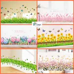 Decal chân tường hoa cỏ đẹp mắt, dễ dán - Chất lượng cao, đã có keo sẵn!