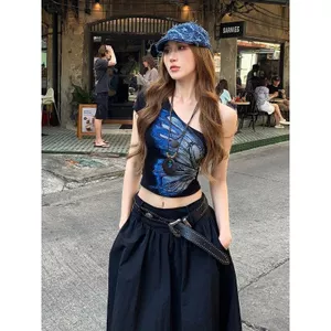 Hot Girl Slanted Vai Nữ Mùa Hè Phong Cách Mới In Hình Bướm Phong Cách Phương Tây Tinh Khiết Desire Phong Cách Gợi Cảm Sang Trọng Độc Đáo Đế