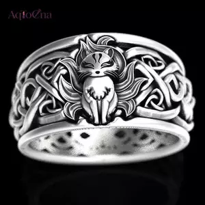 AqToCna Vintage Chín Đuôi Cáo Nhẫn Dành Cho Nữ Hợp Thời Trang Nhẫn Trang Sức Quà Tặng Có Thể Điều Chỉnh AqToCna