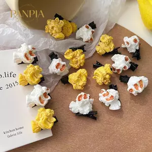 PNPIA- 2 Chiếc 3D Mô Phỏng Bắp Rang Tóc Vàng Trắng Thiết Kế Hai Màu Vui Vẻ Phong Cách Dễ Thương Dailymuting Thời Trang Trên Đường Phố