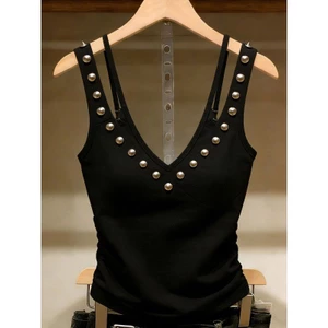 Thâm Quyến Nam Nữ Pháp Cổ Chữ V Thiết Kế Phù Hợp Với Áo Vest Sling Hot Girl Phong Cách Đen Top 5.26