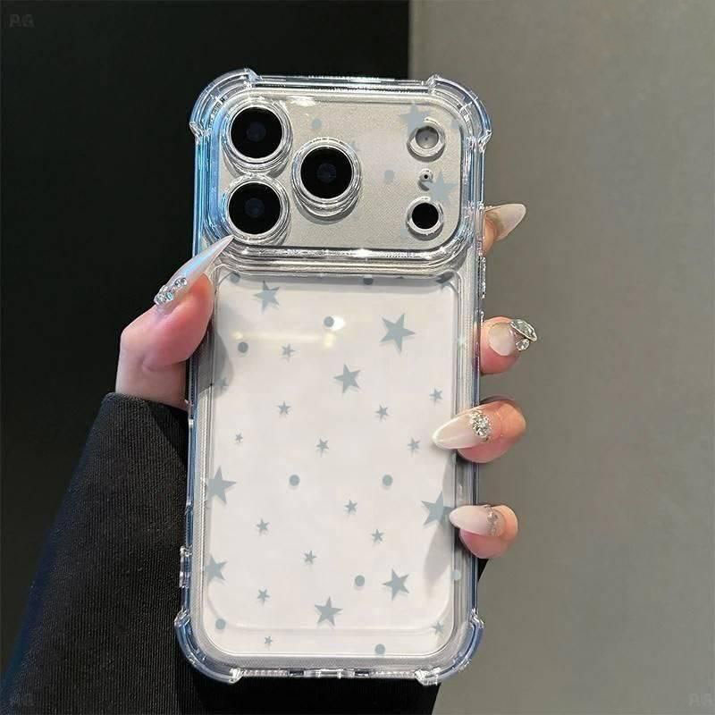 Ốp lưng in sao xám‑xanh thanh lịch chống sốc 4 góc dành cho iPhone 17/16/15/14 Pro Max