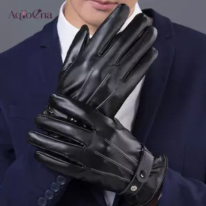 AqToCna Nam Mùa Đông Găng Tay Da PU Nút Ấm Găng Tay Thể Thao Ngoài Trời Lái Xe Trượt Tuyết Nam Găng Tay Chống Gió Tiếp Liệu Mùa Đông AqToCna