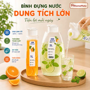Bình Đựng Nước HomeMate 1L 2L Chịu Nhiệt, Bình Nước Tủ Lạnh Nhựa PP Cao Cấp Đựng Detox Trà Sữa