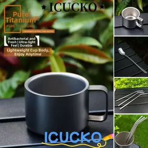 ICUCKO 2 Chiếc Thìa Cà Phê Trà, Nhiều Kiểu Cốc Cà Phê Kích Thước Nhỏ, Ống Trà Sữa Titan Nguyên Chất Hai Lớp