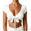 MAPLEPOET-Áo thun ngắn tay mùa hè quấn chéo cổ chữ V màu trơn có gân Slim Fit Crop Tops