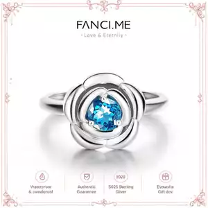 Nhẫn hoa hồng lãng mạn màu xanh FANCIME với Topaz màu xanh