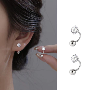 Tối Giản S925 Bạc Zircon Bông Tai Nữ Tất Cả Trận Đấu Vít Đơn Giản Bông Tai