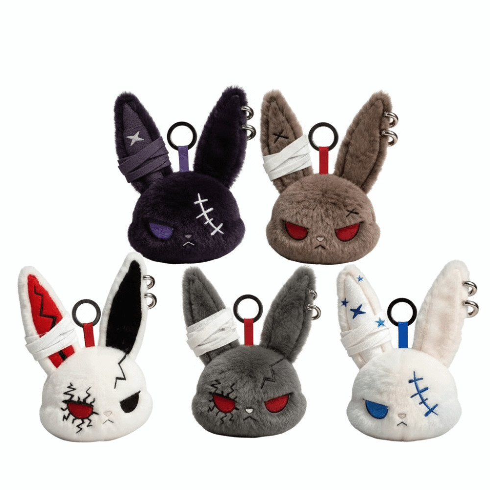 HOBBYIN Dark Bunny Móc khóa búp bê thỏ thêu, thiết kế dễ thương, thân thiện da, phong cách Gothic, charm túi mang hàng ngày