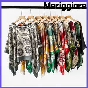 Khăn lụa MERIGGIARE, Khăn chui đầu in hình nữ, Khăn choàng Hijab thương hiệu sang trọng 110x110cm