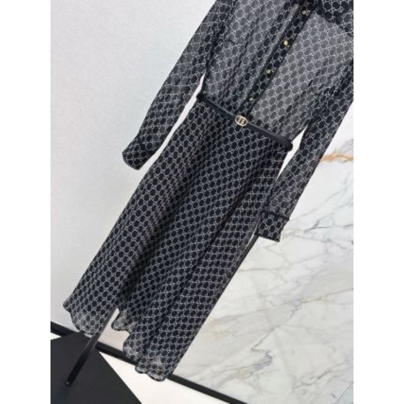 Váy dài có ve áo Jacquard hơi trong suốt mới dành cho nữ