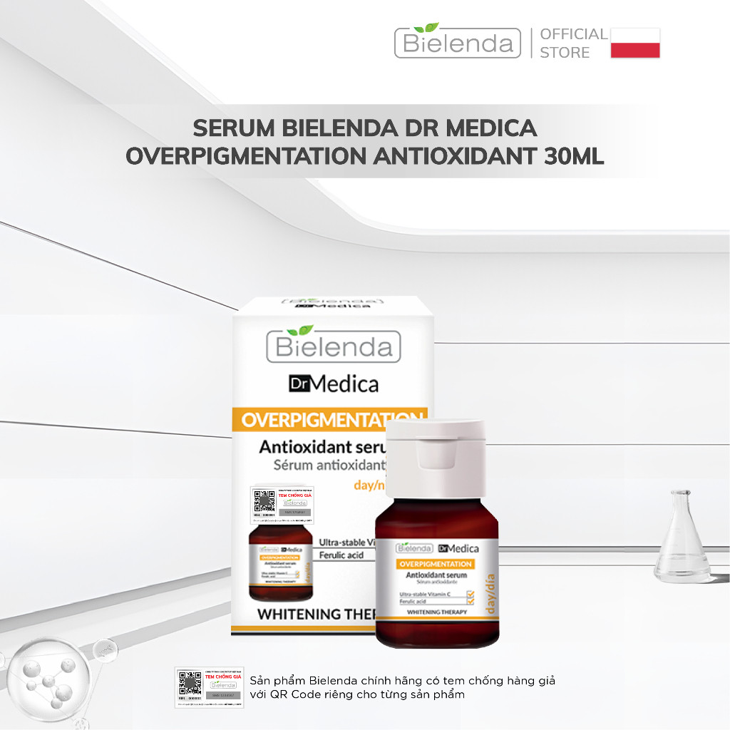Serum dưỡng trắng Bielenda Dr Medica Overpigmentation Antioxidant mờ thâm, nám, tàn nhang, hỗ trợ trẻ hóa da 30ml