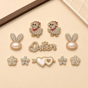 ] Set Charm Vịt Con Queen Thỏ Ngọc Trai Trái Tim Tình Yêu Đính Đá Cao Cấp Gắn Dép Kawaii Luxury 🐥👑🐰💖