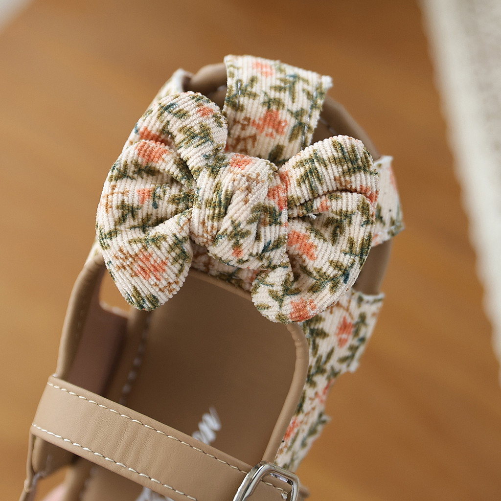 Bella Neman Giày sandal bé gái đầu búp bê hoa/leopard nơ, đế mềm êm chân, chống trượt mùa hè