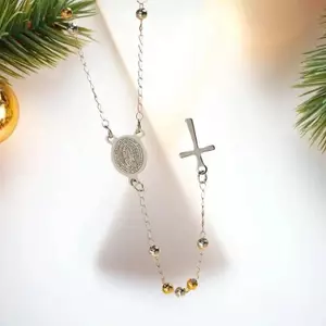 HNKMP 3 / 4 / 6MM Hạt Tròn Nelace Thép Titan Virgin Mary Cross Thép Không Gỉ Hạt Phật Giáo Nelace Nhẹ Trang Sức Sang Trọng.