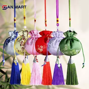 AN.MART Trung Quốc Lụa Phong Cách Thổ Cẩm Túi Thêu Móc Vải Túi sel Mặt Dây Chuyền Túi Dây Rút Cho Trang Sức Túi Quà Tặng VN