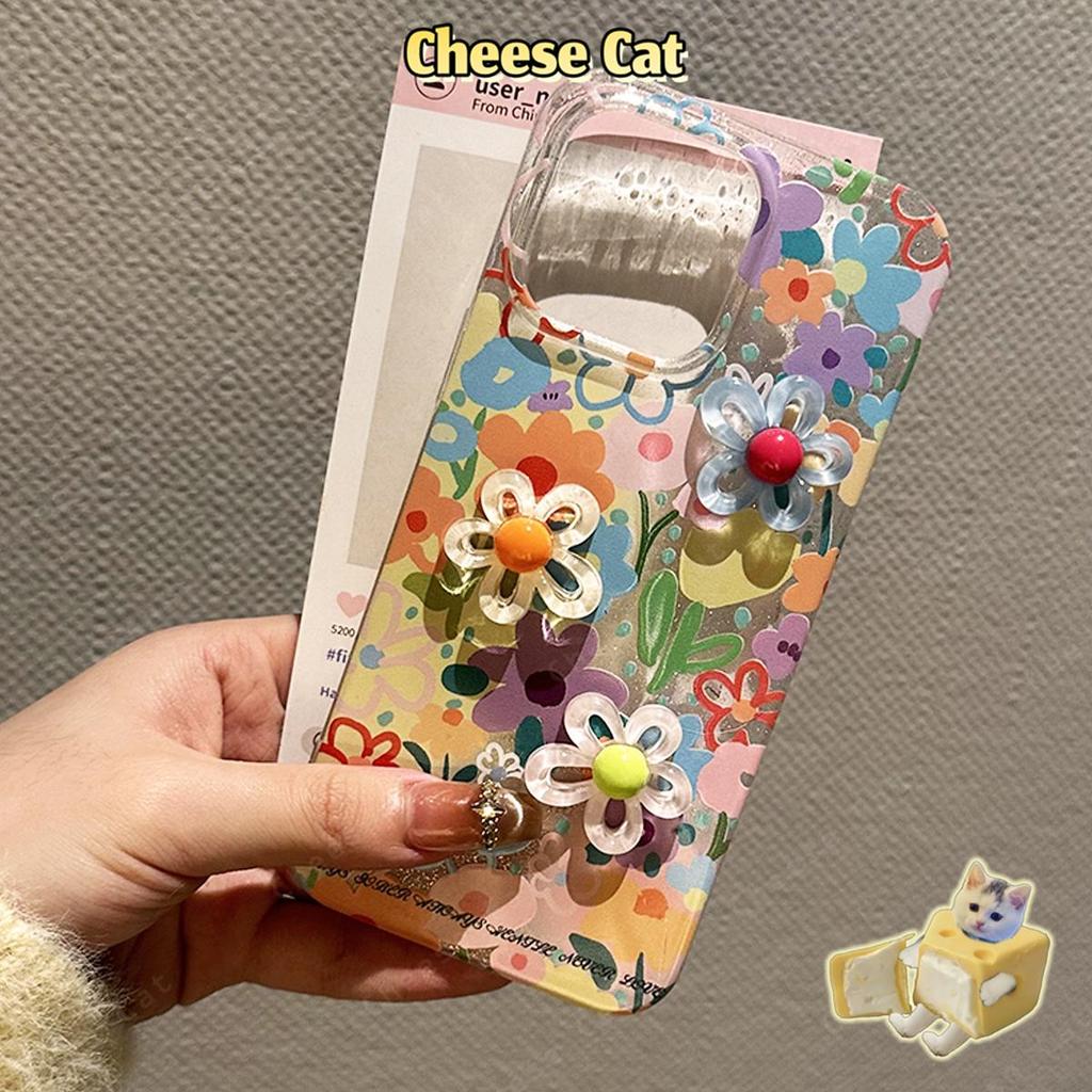 Ốp điện thoại hoa 3D lấp lánh cho iPhone 13 11 14 15 16E 17 Pro Max XR Xs Max 7 Plus 8 Plus 6 SE