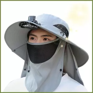 Mũ quạt câu cá Khối UV Sấy nhanh Mũ câu cá Sunhat có quạt tích hợp để đi biển Đi bộ đường dài Trang trại Đi xe đạp kouvn