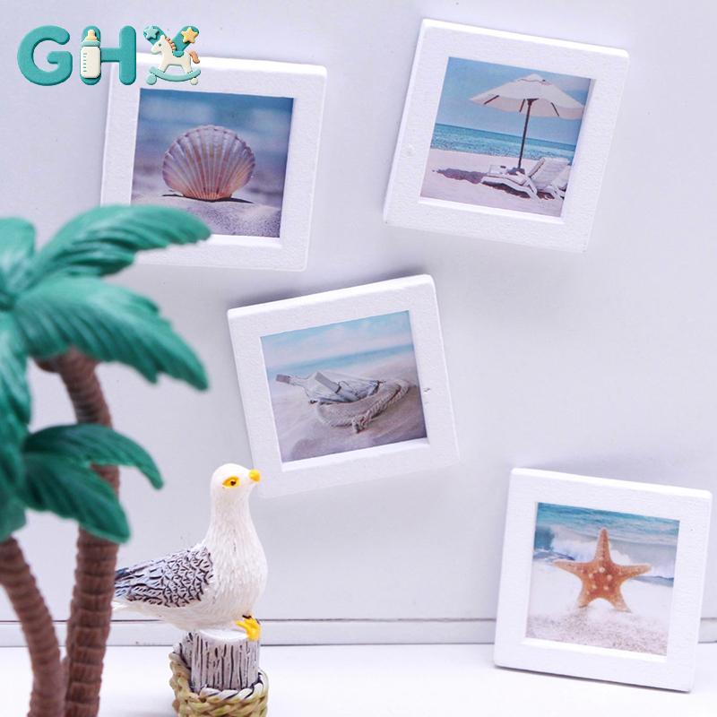 GHX 1 Bộ 1: 12 Nhà Búp Bê Thu Nhỏ Mùa Hè Bãi Biển Khung Ảnh Phong Cảnh Bức Tranh Tường Trang Trí Mô Hình Trang Trí Đồ Chơi Nhà Búp Bê Phụ Kiện VN