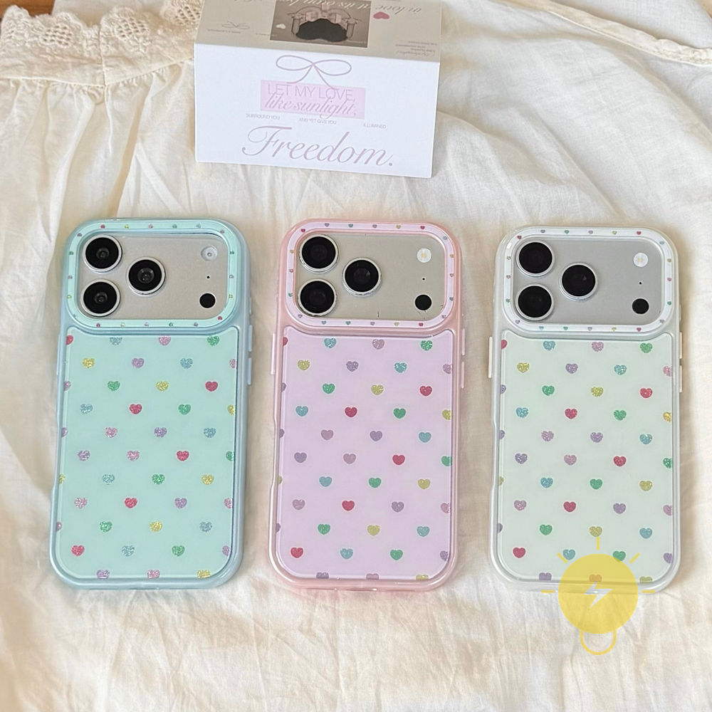 Phone Case For iPhone 17 Pro Max 16 15 TPU Heart Gilding Aesthetic Korean Cute