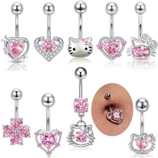 1PC 14G Hồng Thép không gỉ Hello Kitty 10mm Rốn Xuyên