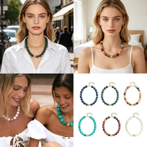 Vòng cổ nhiều hạt bằng nhựa Yoo Thiết kế trẻ trung cho phong cách hàng ngày