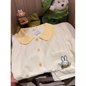 Bộ đồ ngủ thỏ Miffy màu vàng nhạt phong cách Nhật Bản dành cho nữ: Bộ đồ ngủ ngắn tay mùa hè mới [BL]