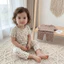 PYCOU 1 Bộ Đồ Ngủ Bé Gái, Bộ Hai Mảnh Tay Ngắn Vải Lụa Băng, Bộ Quần Short Nhẹ Thắt Lưng Co Giãn Xù Viền Trẻ Em Loungewear Ngủ Mùa Hè