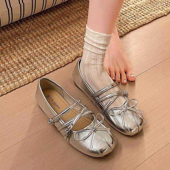 Mùa Hè Phong Cách Mới Mũi Tròn Retro Nơ Nông Miệng Mary Jane Giày Đế Mềm Thời Trang Thoải Mái Mặc Bên Ngoài Chống Trơn Trượt Chống Mài Mòn Phong Cách Ba Lê Giày Da Nhỏ Toàn Bộ Nhà Máy