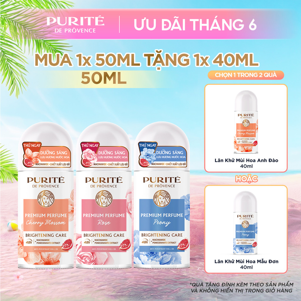 Lăn Khử Mùi Dưỡng Sáng Hương Nước Hoa Cao Cấp Purité 50ML Tặng  Lăn Khử Mùi Dưỡng Sáng 40ML