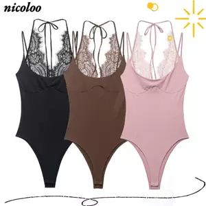 Bộ áo liền quần nữ NICOLOO, Thiết kế chắp vá Bộ áo liền quần ren viền ren, Bộ áo liền quần không tay lưng cao hợp thời trang đi biển
