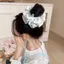 Xanh Trắng Chấm Bi Scrunchy Tóc Nữ Phong Cách Lười Bóng Buộc Tóc Đầu Hoa Cà Vạt Đầu Dây Buộc