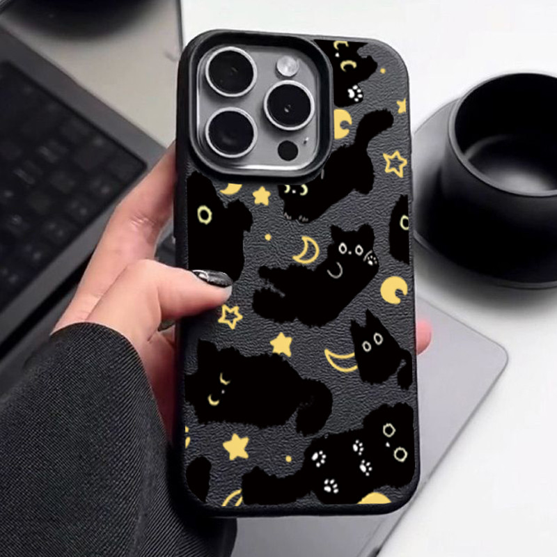Ốp Lưng Cho OPPO A3 A5 A6 PRO A3X A40 RENO 11F 11 10 PRO 7Z 8 5G Mèo Cà Chua Đen Dễ Thương Mềm Mờ Da PU Hoạt Hình