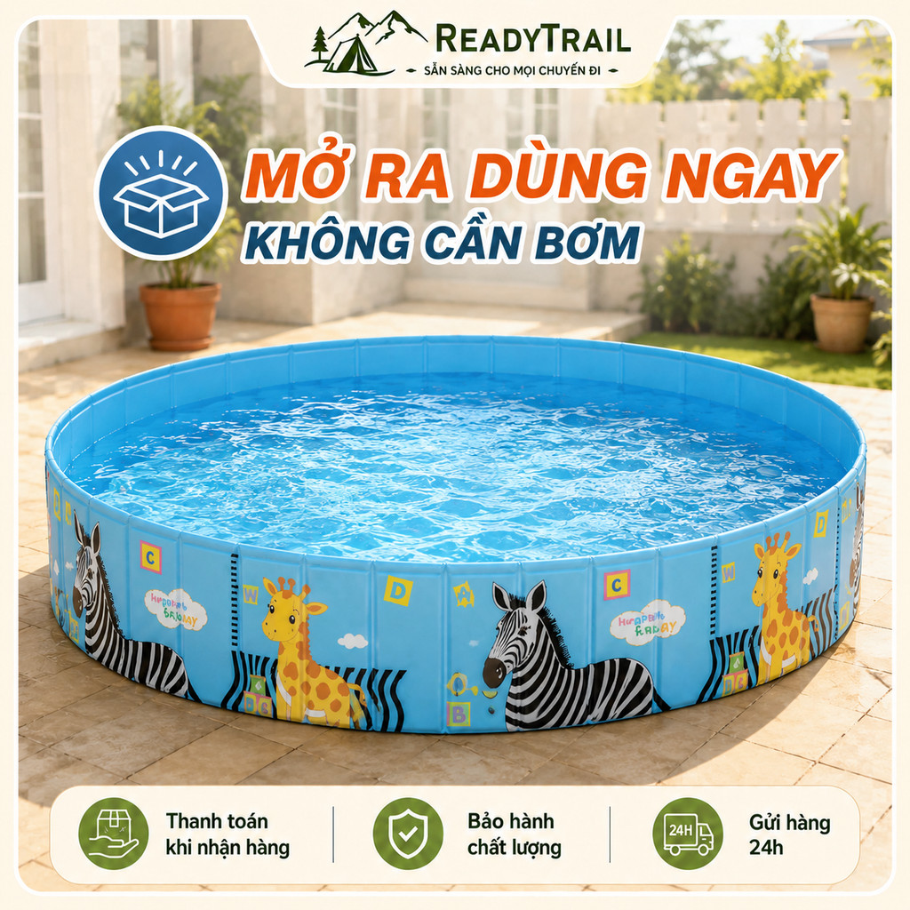 Bể bơi Gấp Gọn Cho Bé, Hồ Bơi Không Cần Bơm Gia Đình, 3 Lớp PVC Dày, Hồ Bơi Trẻ Em Ngoài Trời