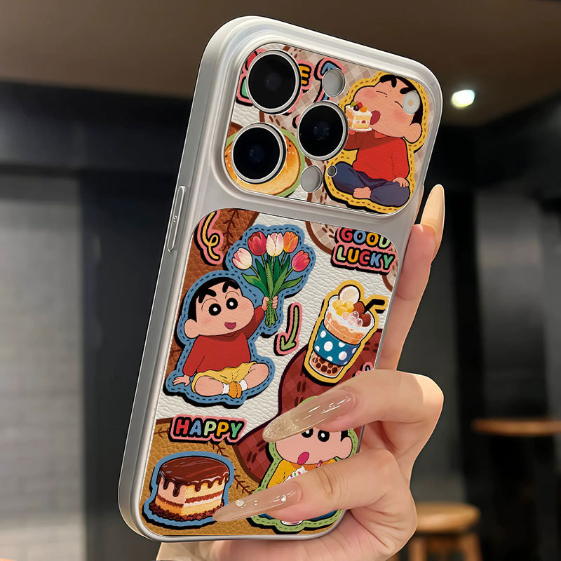 Ốp lưng iPhone Họa tiết da Mạ màu đỏ Crayon Shin-chan họa tiết iPhone 17 16 15 14 13 12 11 Pro Max Plus Max
