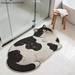 {AKIN} Thảm tắm Diatomite hình mèo sấy khô đảm bảo độ ổn định chống trượt {a}
