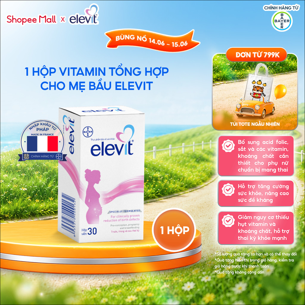 Thực phẩm bảo vệ sức khỏe Elevit 30 Viên bổ sung Acid Folic, Sắt, Canxi, Các Vitamin và Các khoáng chất