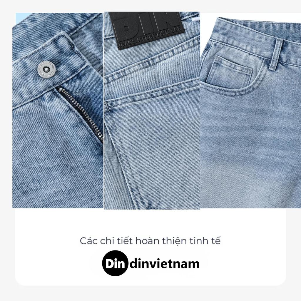 Quần Short Jean Nam DIN, Quần Bò Form Rộng Wash Xanh Chất Cotton Mềm Mịn, Dễ Mặc Dễ Phối Không Phai Màu JD749